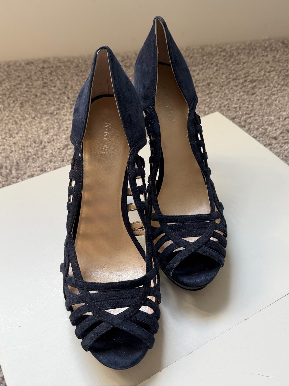 Nine West Navy Suede Strappy Open-Toe Heels